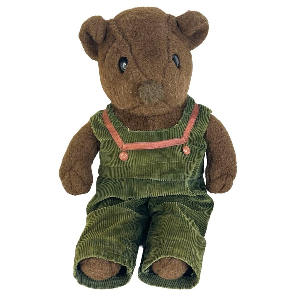 Vintage 1983 Mattel emotions Brown Bear Plush Toy 16” In Green Corduroy Overalls